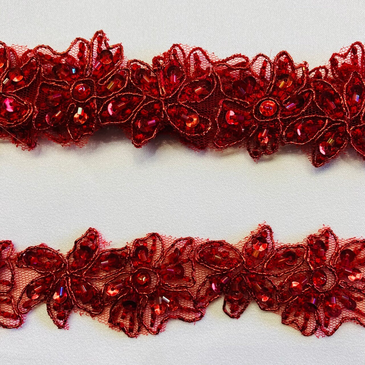 1 Yard Handmade Beaded and Corded Lace Trimming Embroidered on Polyester Net Mesh for Dresses 1.5 Inch Width